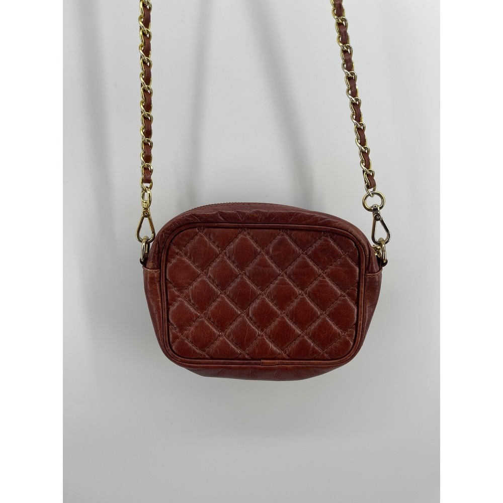 DIAS Quilted Leather Crossbody Bag Handmade in Greece Brown Gold Chain Strap